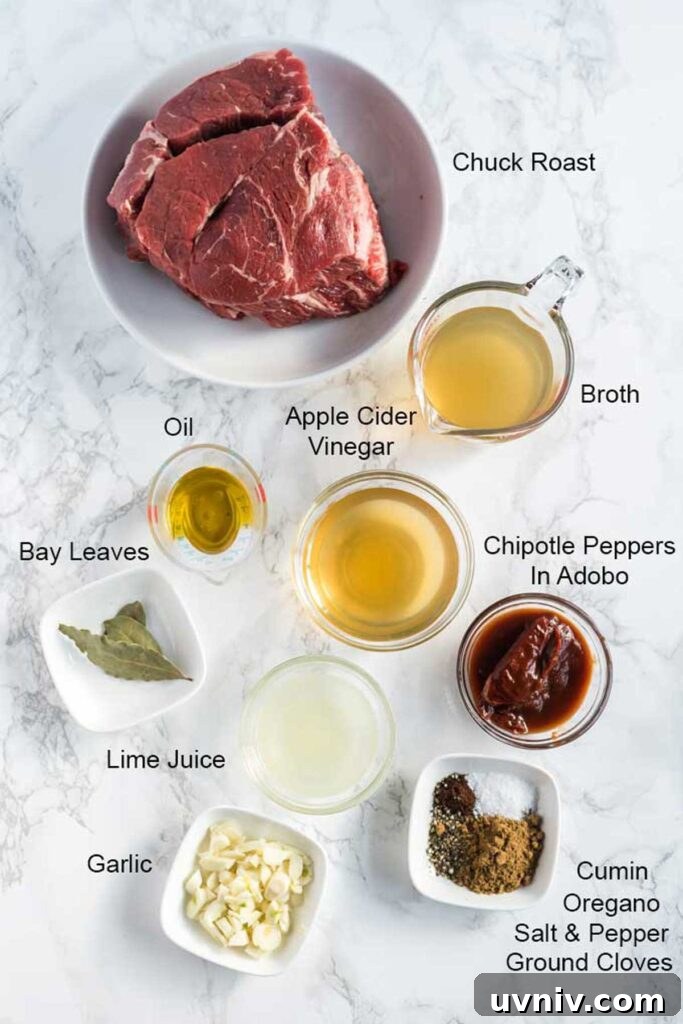 Chipotle Beef Barbacoa Recipe: Smoky Slow-Cooked Mexican Beef 4 Ingredients to make a copycat recipe of Chipotle Barbacoa beef