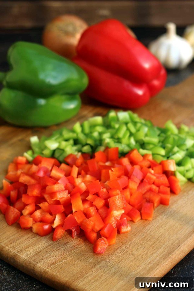 Diced Bell Peppers on a Cutting Board