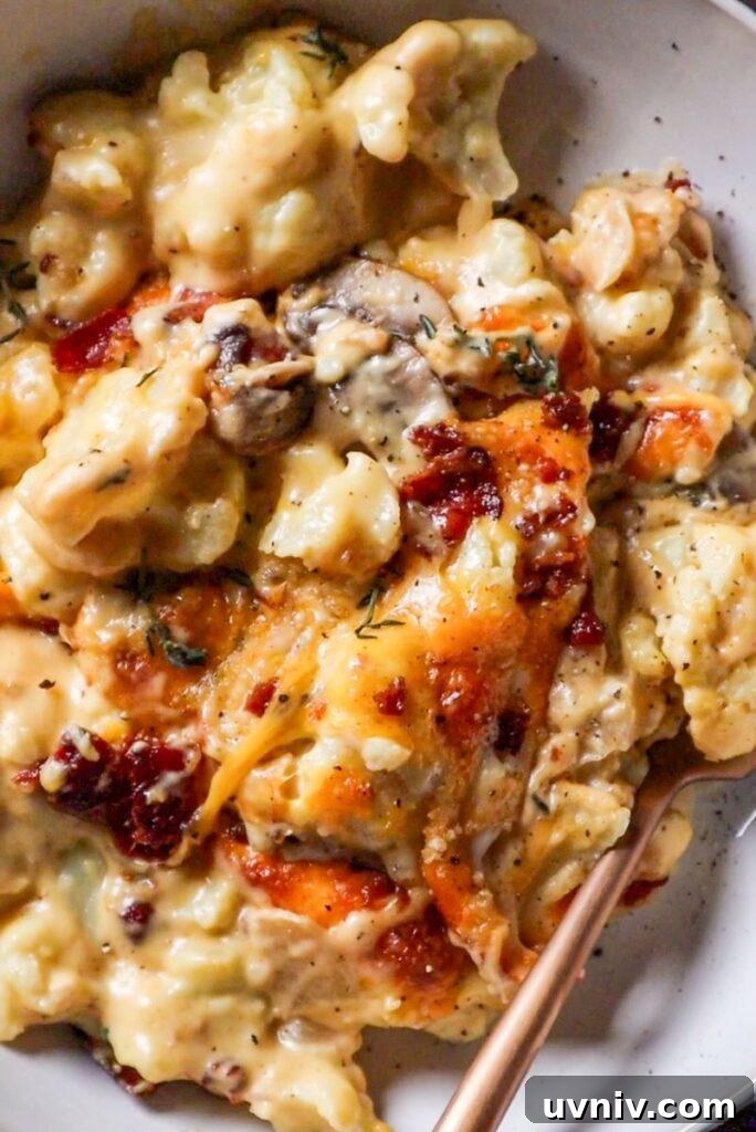 Cheesy Cauliflower Bake with Bacon and Mushrooms (Low-Carb) 2 cheddar cauliflower bake