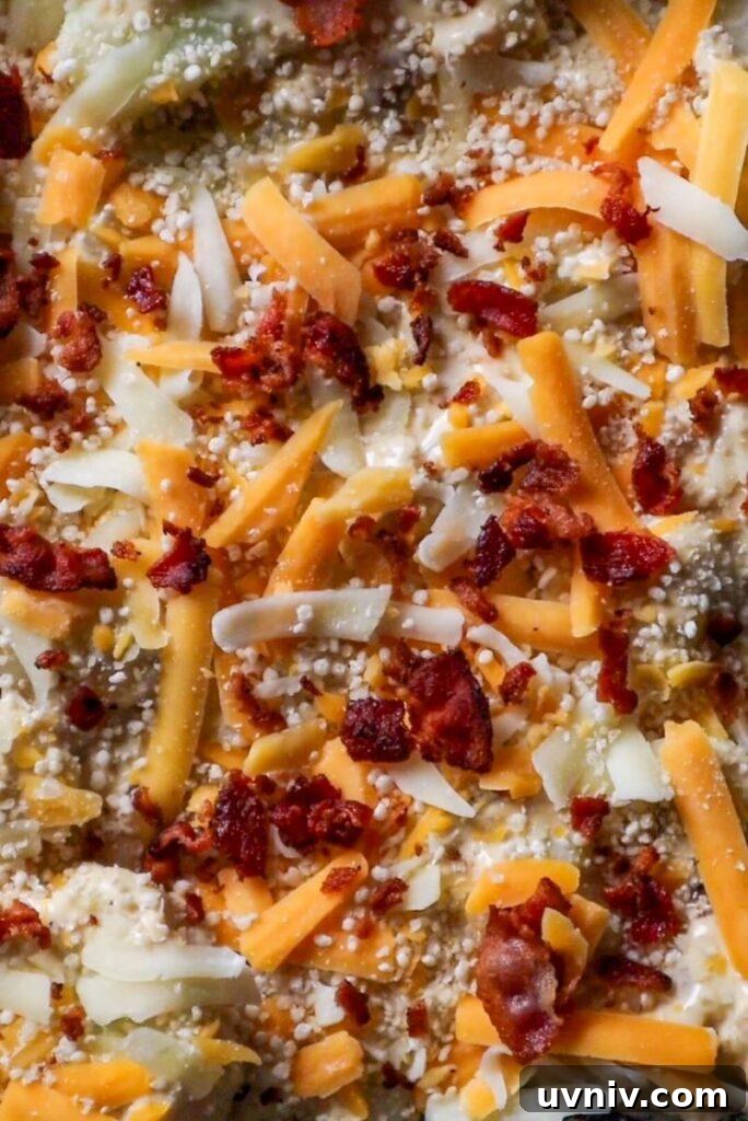 Cheesy Cauliflower Bake with Bacon and Mushrooms (Low-Carb) 3 unbaked cheese and cauliflower casserole
