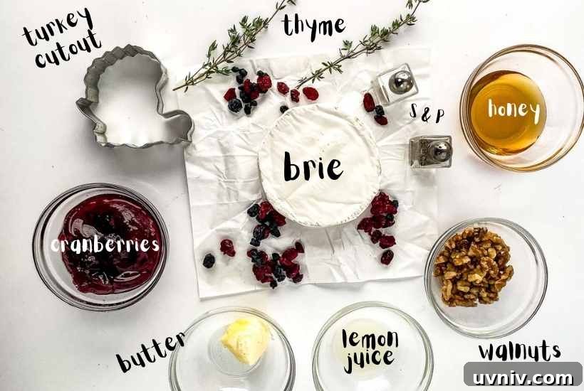 Baked Brie with Cranberries & Toasted Walnuts Recipe 3 Ingredients to make baked brie with cranberries and walnuts with text labels.