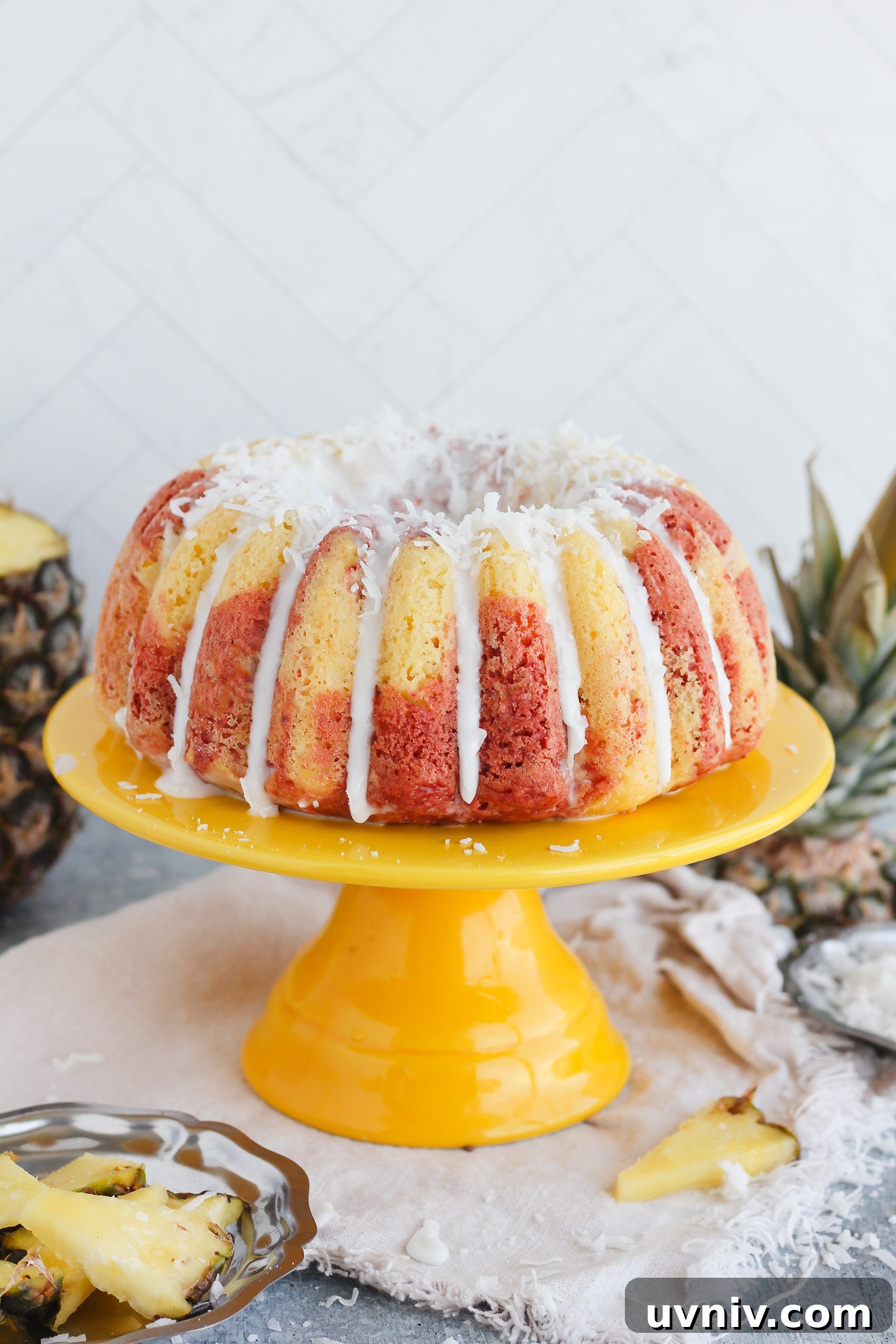 Hawaiian Lava Flow Bundt Cake Recipe: Pineapple Strawberry Swirl 2 Hawaiian Lava Flow Bundt Cake slice