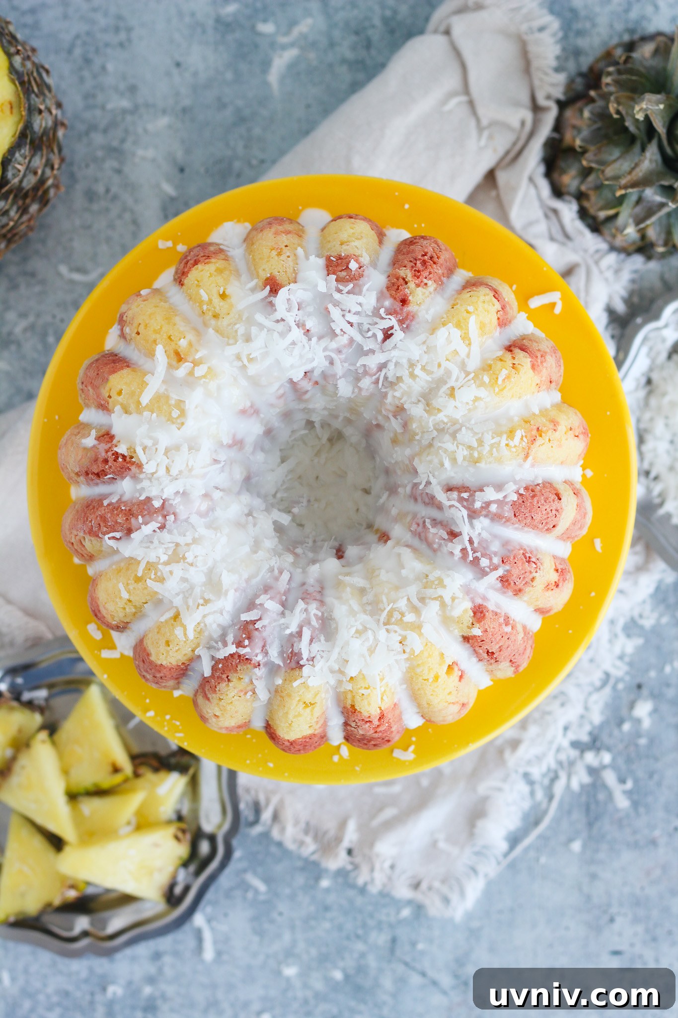 Hawaiian Lava Flow Bundt Cake Recipe: Pineapple Strawberry Swirl 5 Ingredients for the bundt cake