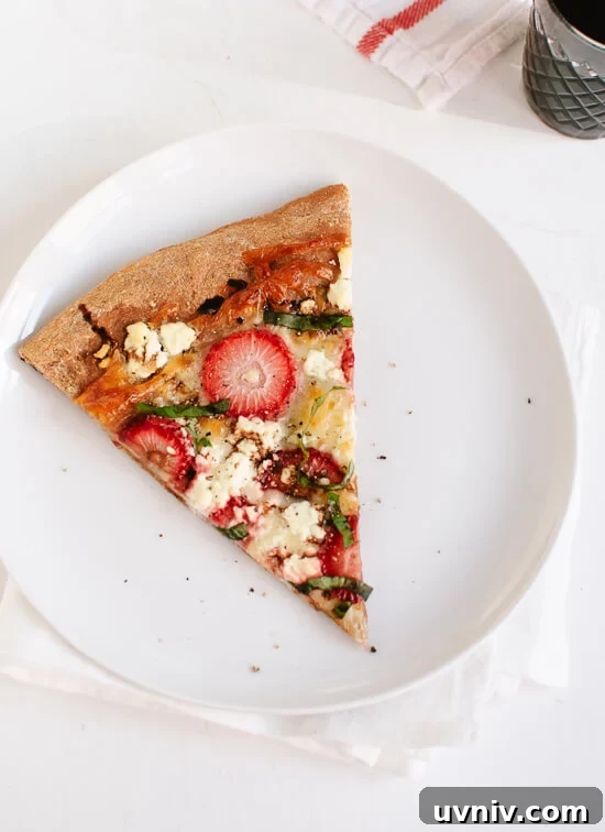 Strawberry, basil and balsamic pizza slice