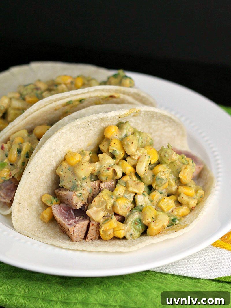Weekly Dinner Menu 84: Delicious Bacon Recipes for the Week 8 Rare Tuna Tacos with Creamy Avocado Corn Salsa