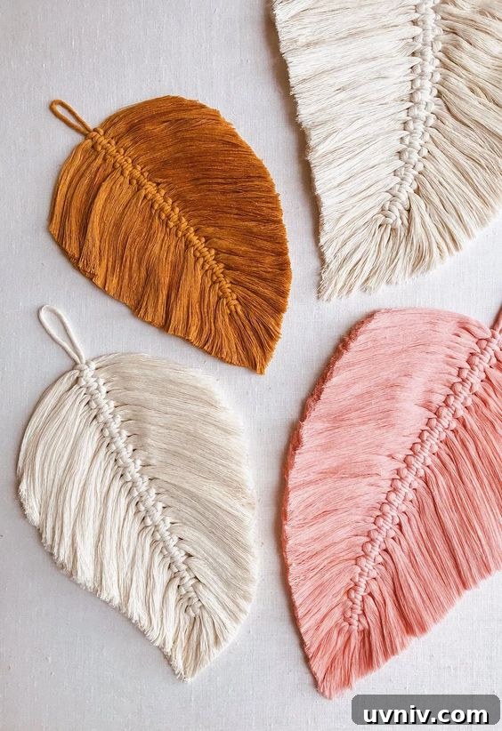 9 Stylish Macramé Projects to Update Your Home Décor 8 DIY Macramé Feathers from Honestly WTF | 8 Modern DIY Macrame Projects