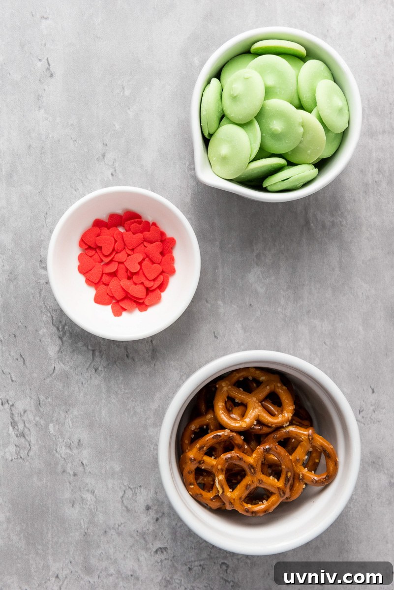 Ingredients for Grinch pretzels