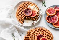Buttermilk Waffles with Roasted Blood Oranges & Honey Mascarpone