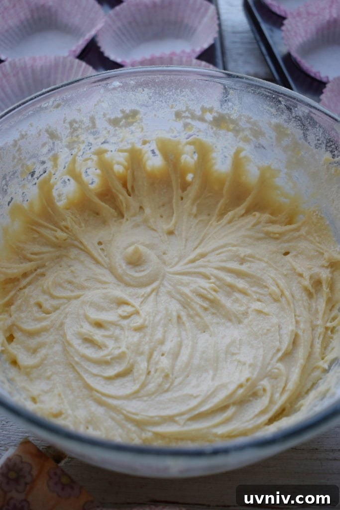 cake batter in a glass bowl