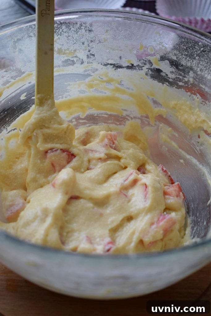 strawberries folded into cake batter