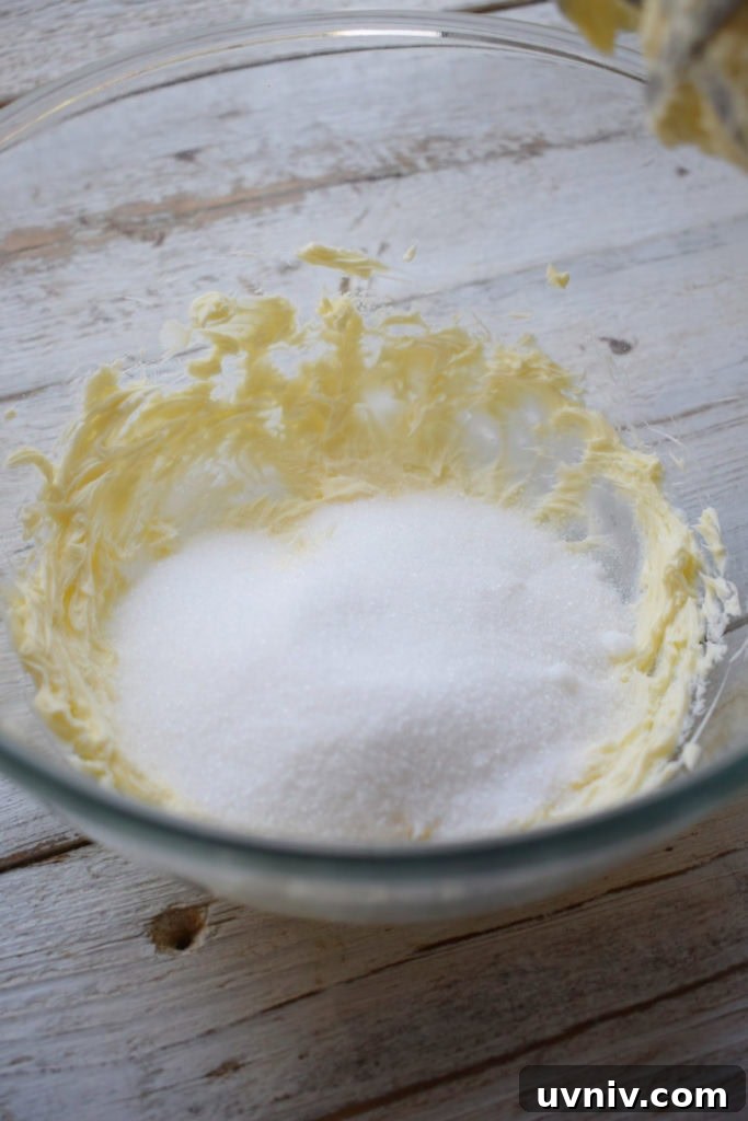 sugar and butter in a mixing bowl