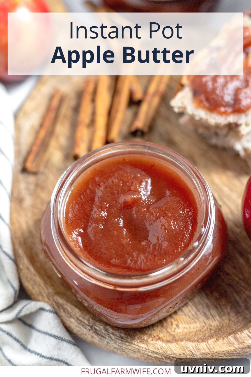 instant pot apple butter on a serving place with toast and apples.
