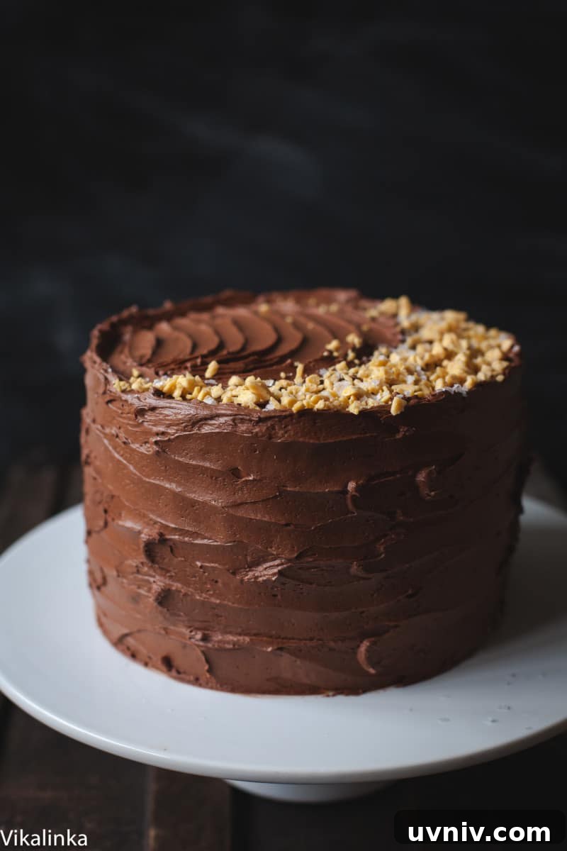 Side shot of chocolate honeycomb cake
