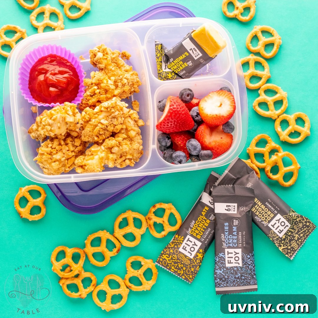 Grain free pretzel crusted chicken nuggets served for lunch